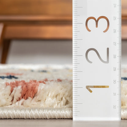 Cricket Retro Dots Pattern Ivory Blue Thick Shag Rug GIG-52
