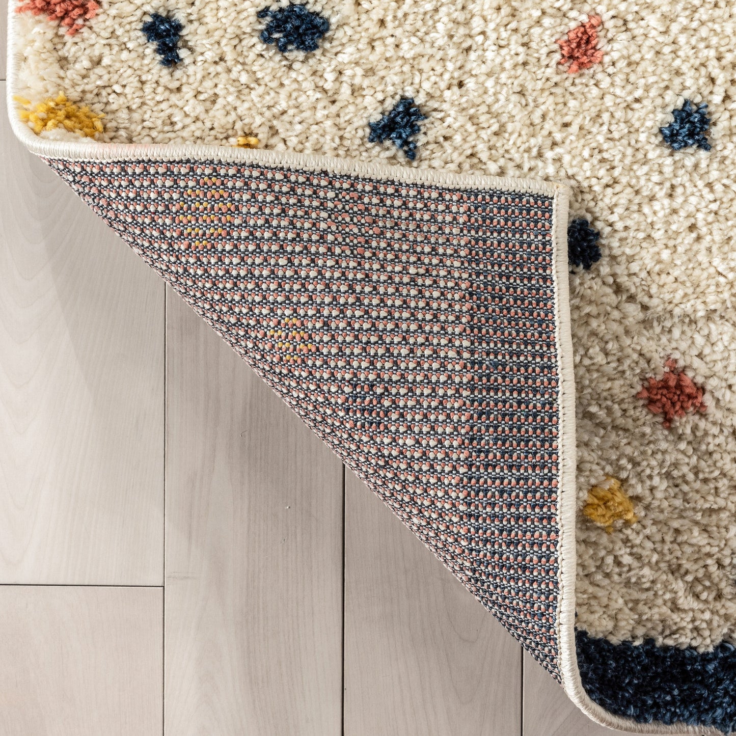 Cricket Retro Dots Pattern Ivory Blue Thick Shag Rug GIG-52