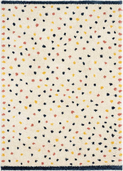 Cricket Retro Dots Pattern Ivory Blue Thick Shag Rug GIG-52