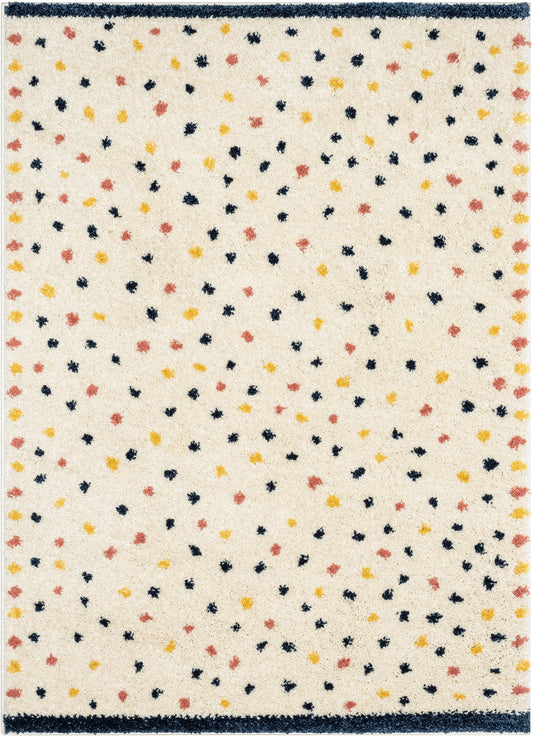 Cricket Retro Dots Pattern Ivory Blue Thick Shag Rug GIG-52