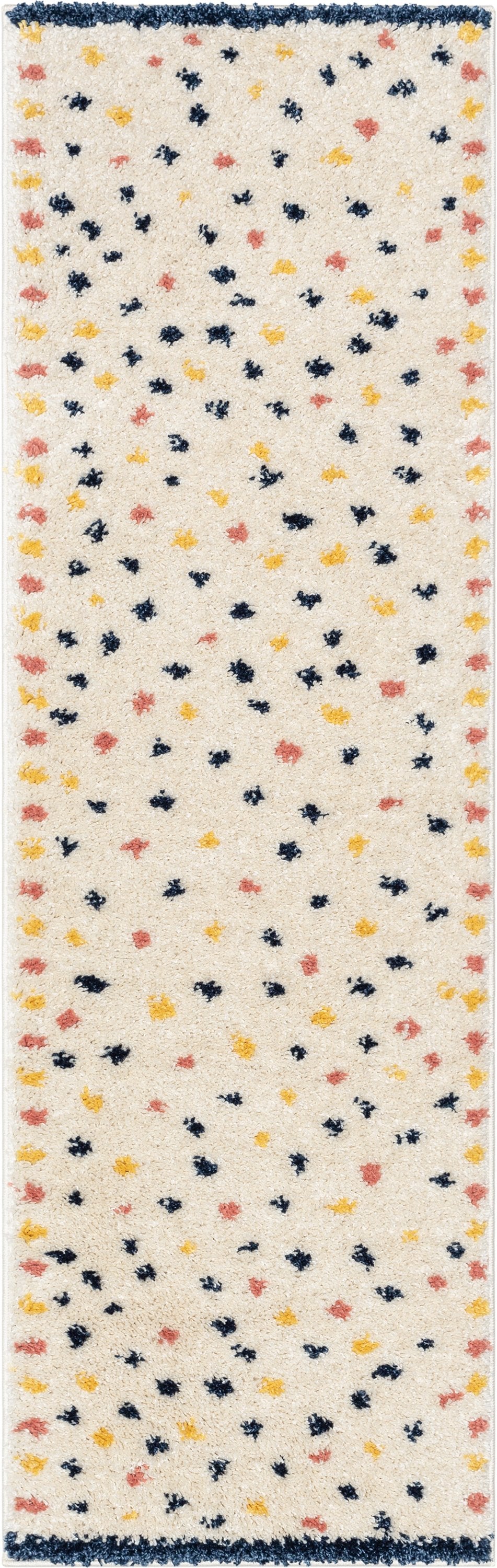 Cricket Retro Dots Pattern Ivory Blue Thick Shag Rug GIG-52