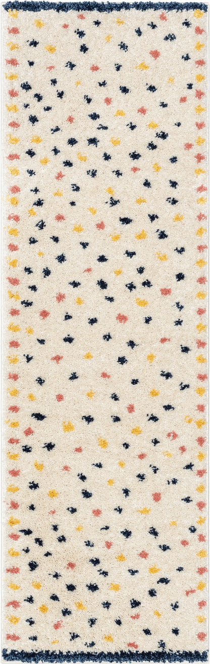 Cricket Retro Dots Pattern Ivory Blue Thick Shag Rug GIG-52