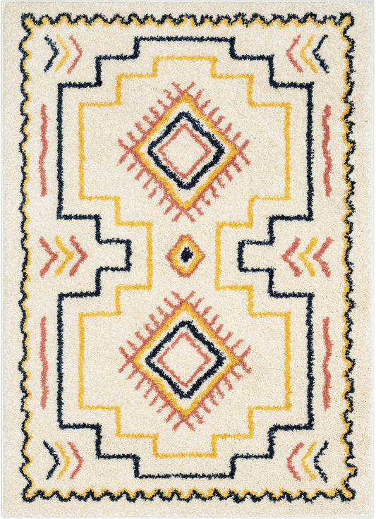 Audi Ethnic Medallion Pattern Ivory Thick Shag Rug GIG-72