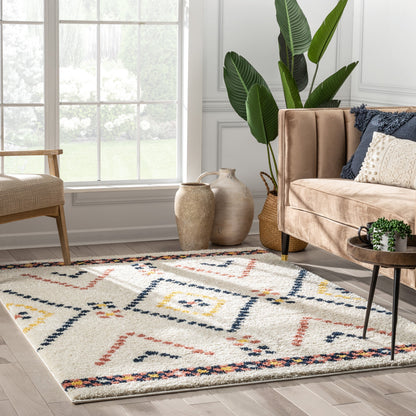 Puma Moroccan Tribal Diamond Pattern Ivory Thick Shag Rug GIG-82
