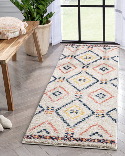 Puma Moroccan Tribal Diamond Pattern Ivory Thick Shag Rug GIG-82