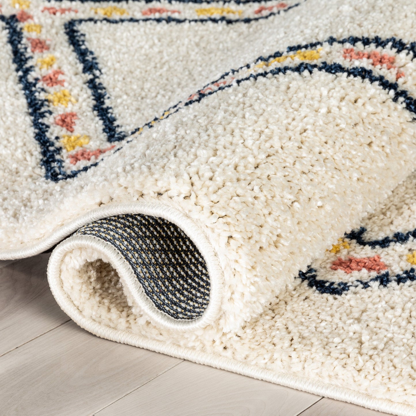 Bodhi Moroccan Tribal Diamond Pattern Ivory Thick Shag Rug GIG-92