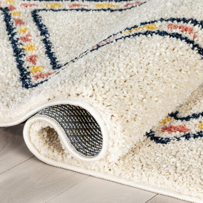 Bodhi Moroccan Tribal Diamond Pattern Ivory Thick Shag Rug GIG-92