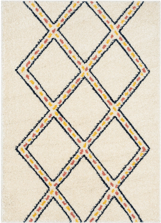 Bodhi Moroccan Tribal Diamond Pattern Ivory Thick Shag Rug GIG-92