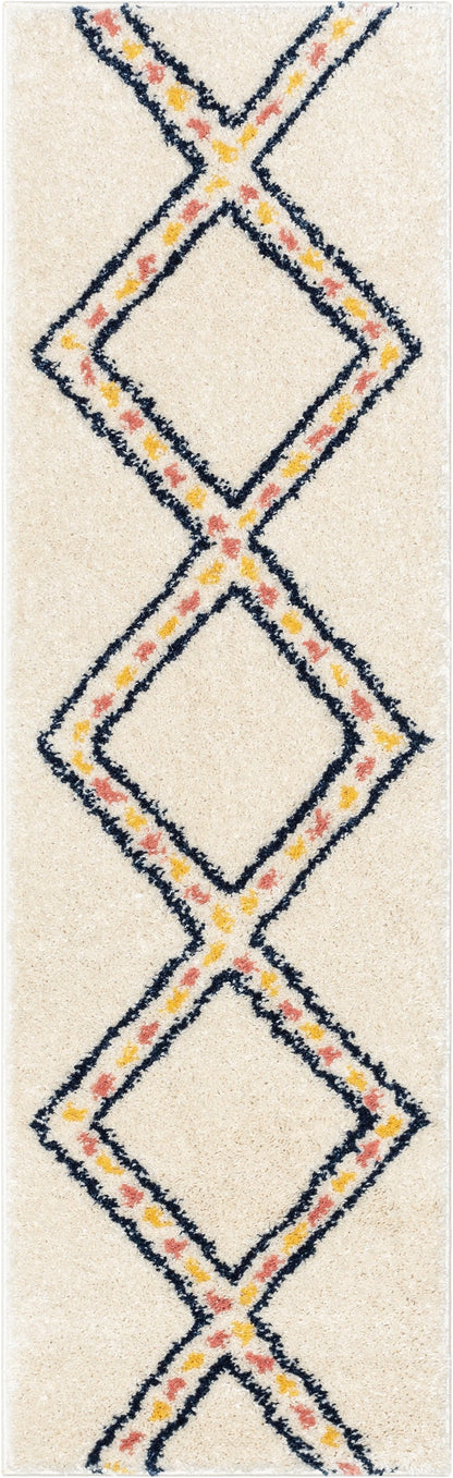 Bodhi Moroccan Tribal Diamond Pattern Ivory Thick Shag Rug GIG-92
