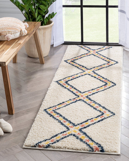 Bodhi Moroccan Tribal Diamond Pattern Ivory Thick Shag Rug GIG-92