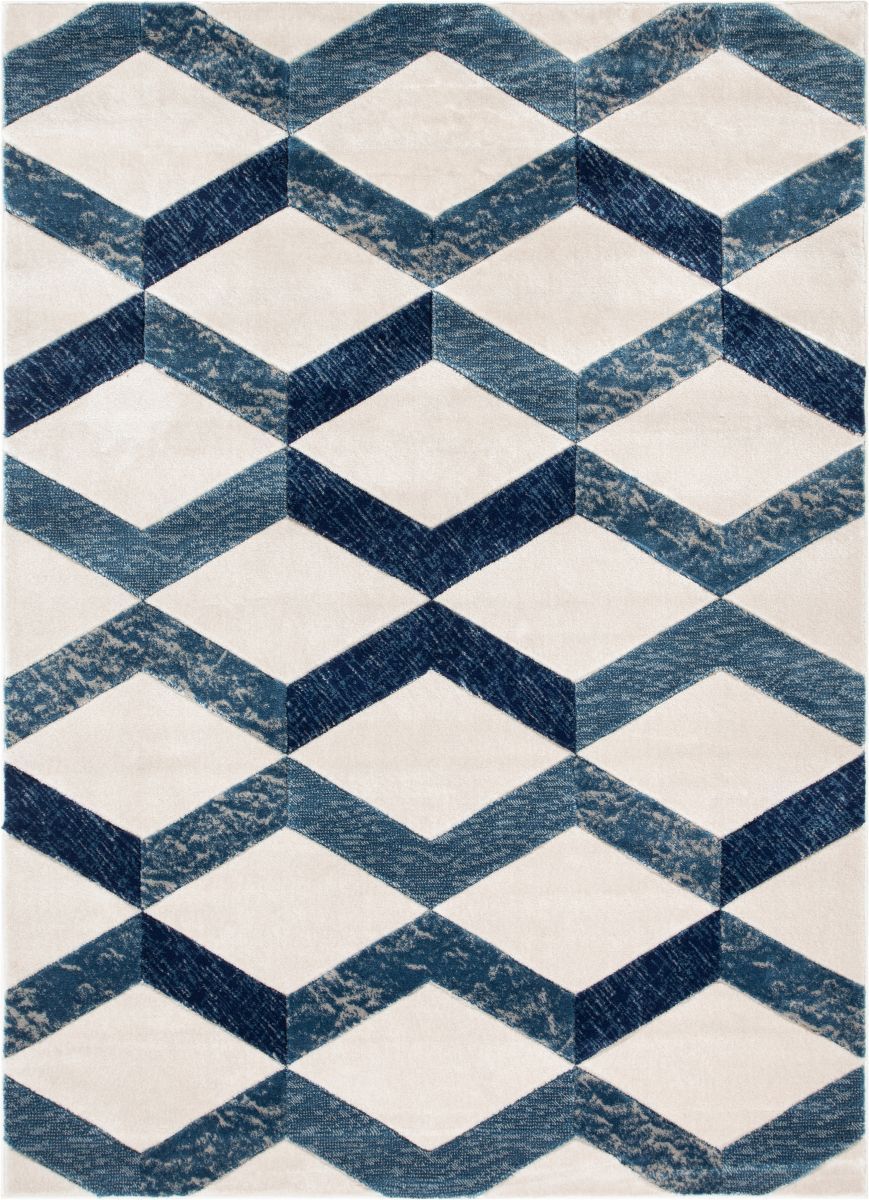 Millie Blue Modern Zigzag Geometric 3D Textured Rug GV-14