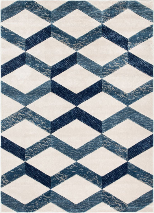 Millie Blue Modern Zigzag Geometric 3D Textured Rug GV-14