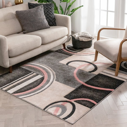 Belle Blush Pink Modern Abstract Geometric 3D Textured Rug GV-20