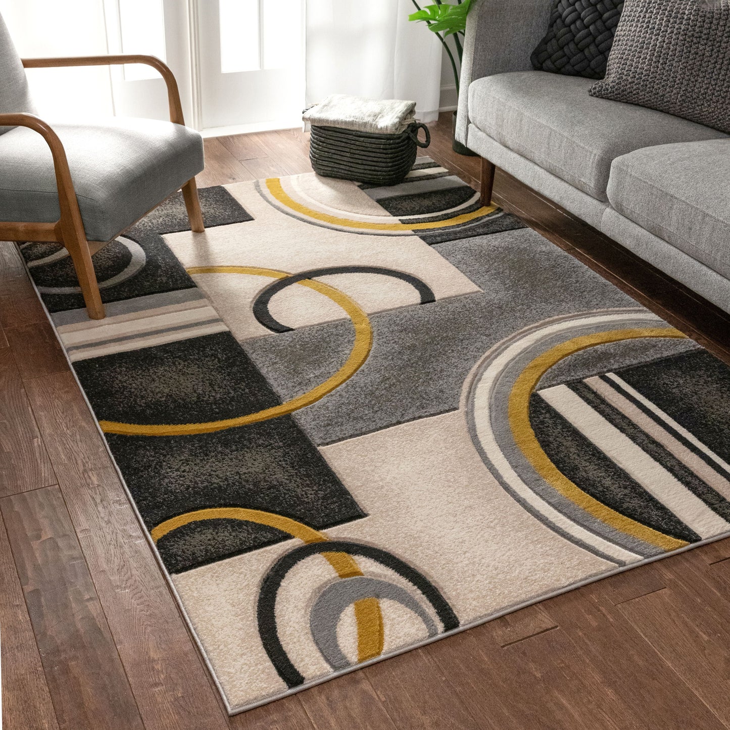 Belle Gold Modern Abstract Geometric 3D Textured Rug GV-21