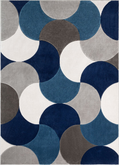 Helena Blue Mid-Century Modern Abstract Geometric 3D Textured Rug GV-34