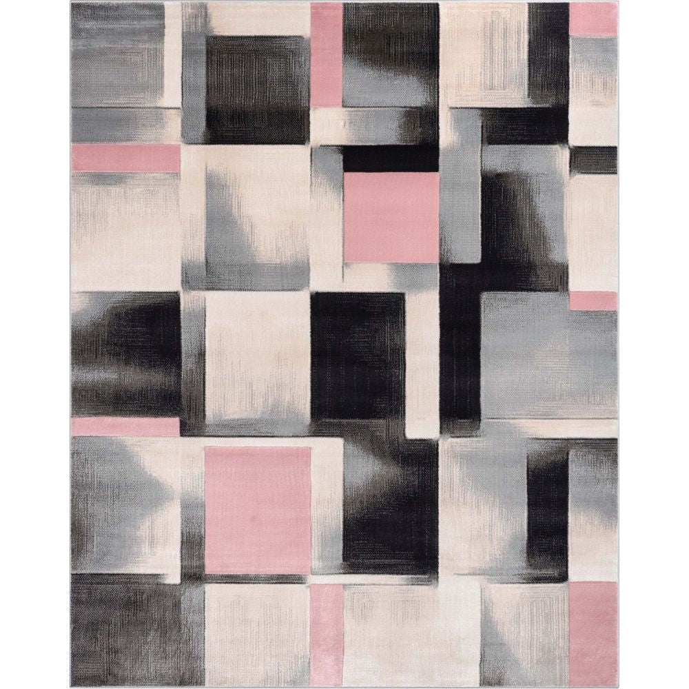 Louisa Blush Pink Modern Geometric Boxes 3D Textured Rug GV-77