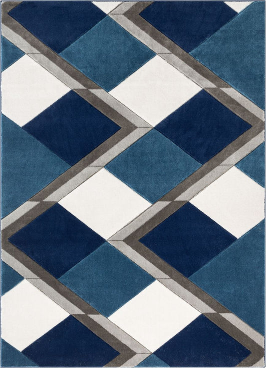 Nora Blue Modern Geometric Stripes 3D Textured Rug GV-84