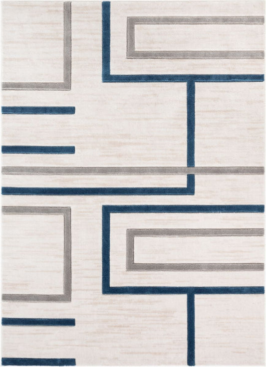 Fiona Blue Modern Geometric Lines 3D Textured Rug GV-94