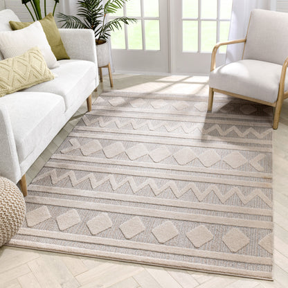 Zara Tribal Moroccan Diamond Pattern Beige Looped Pile Rug HAR-22