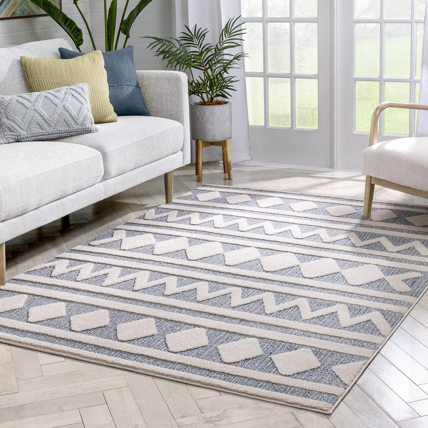 Zara Tribal Moroccan Diamond Pattern Light Blue Looped Pile Rug HAR-26