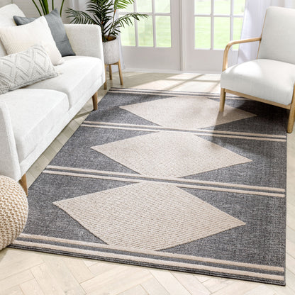 Evie Tribal Diamond Medallion Pattern Grey Looped Pile Rug HAR-37