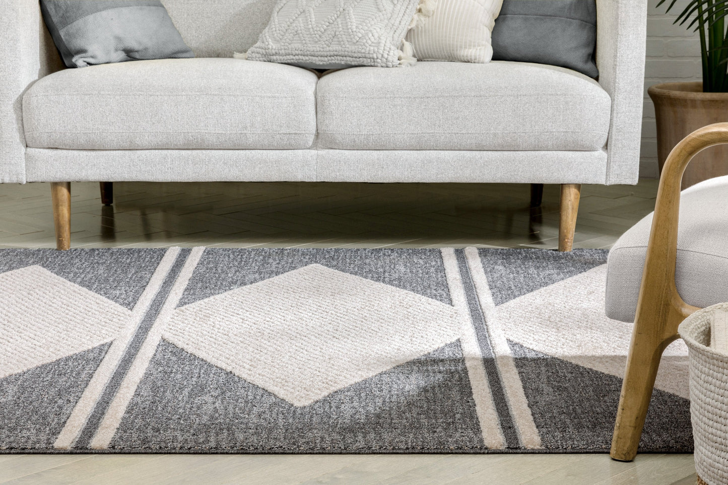 Evie Tribal Diamond Medallion Pattern Grey Looped Pile Rug HAR-37