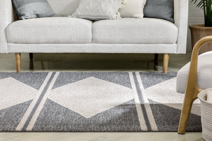 Evie Tribal Diamond Medallion Pattern Grey Looped Pile Rug HAR-37