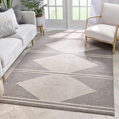 Evie Tribal Diamond Medallion Pattern Taupe Looped Pile Rug HAR-38