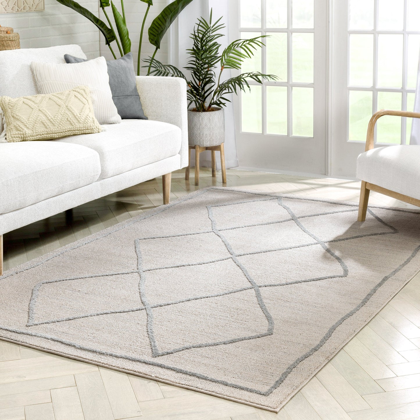 Cora Moroccan Lattice Trellis Beige Looped Pile Rug HAR-42