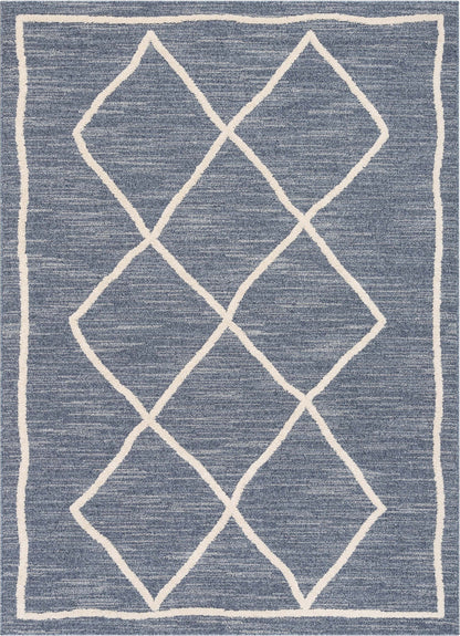 Cora Moroccan Lattice Trellis Blue Looped Pile Rug HAR-44