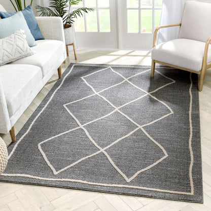 Cora Moroccan Lattice Trellis Grey Looped Pile Rug HAR-47