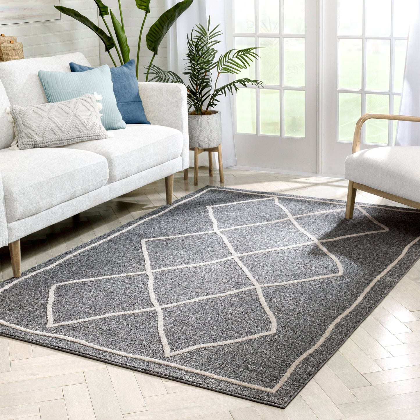 Cora Moroccan Lattice Trellis Grey Looped Pile Rug HAR-47