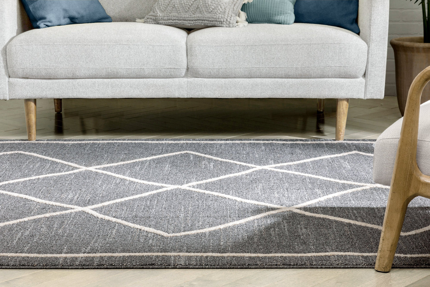 Cora Moroccan Lattice Trellis Grey Looped Pile Rug HAR-47