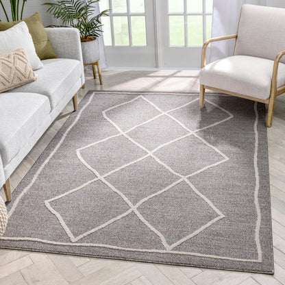 Cora Moroccan Lattice Trellis Taupe Looped Pile Rug HAR-48