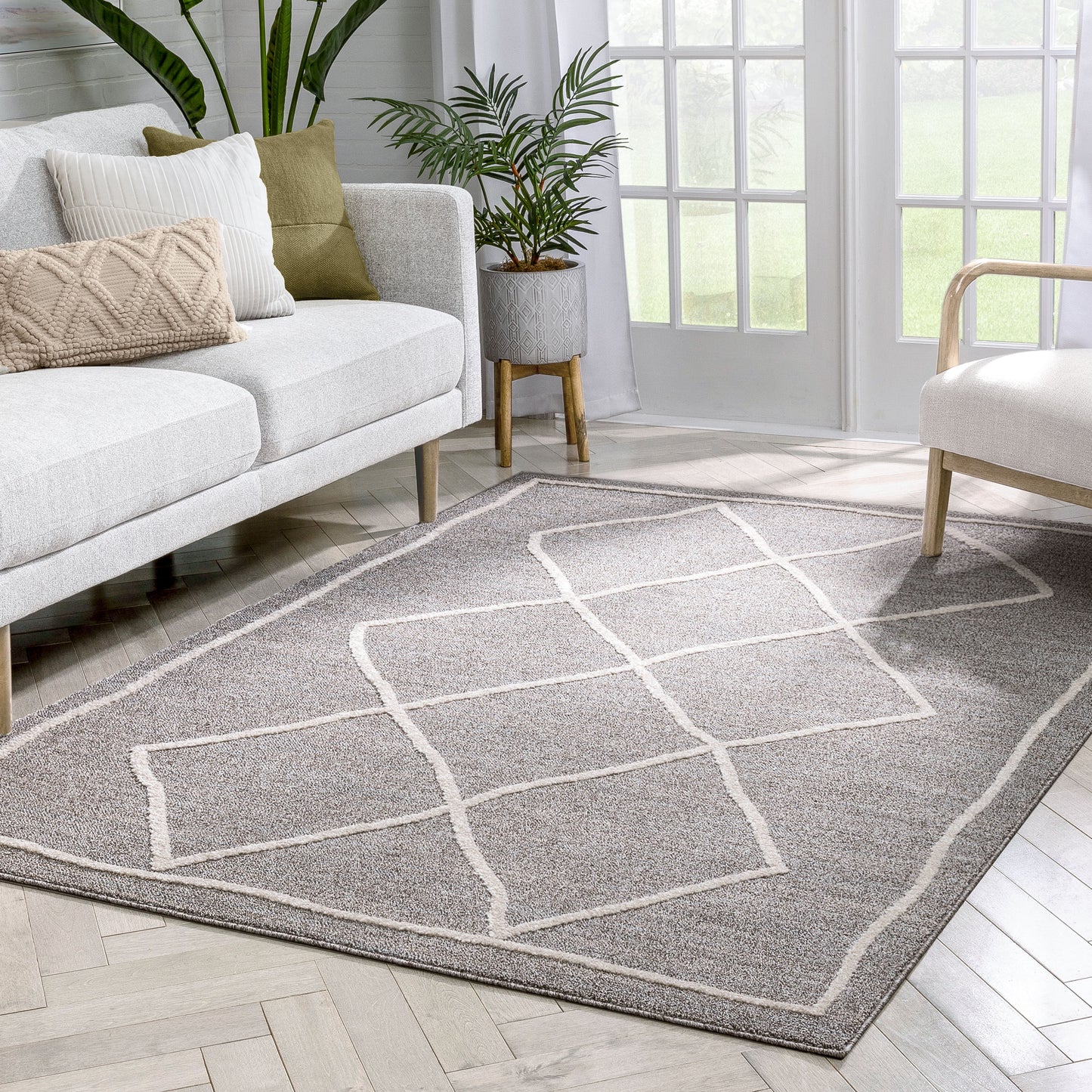 Cora Moroccan Lattice Trellis Taupe Looped Pile Rug HAR-48