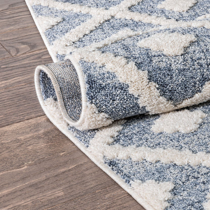 Ailey Moroccan Lattice Trellis Blue Looped Pile Rug HAR-54