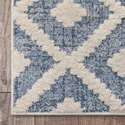 Ailey Moroccan Lattice Trellis Blue Looped Pile Rug HAR-54