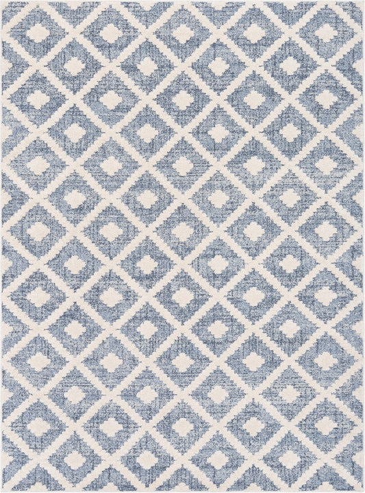 Ailey Moroccan Lattice Trellis Blue Looped Pile Rug HAR-54