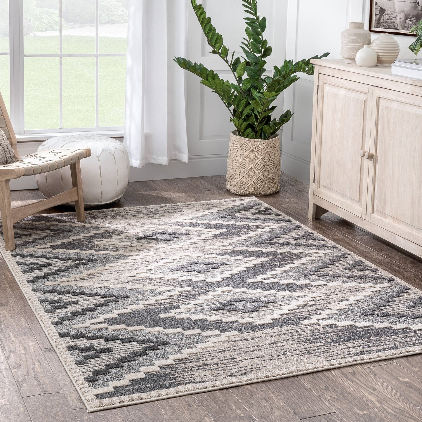 Salena Southwestern Medallion Pattern Ivory Looped Pile Rug HAR-62