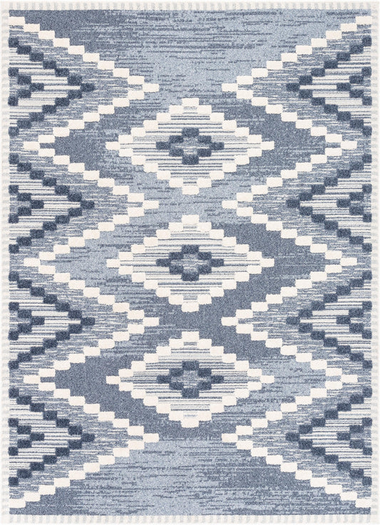 Salena Southwestern Medallion Pattern Blue Looped Pile Rug HAR-64