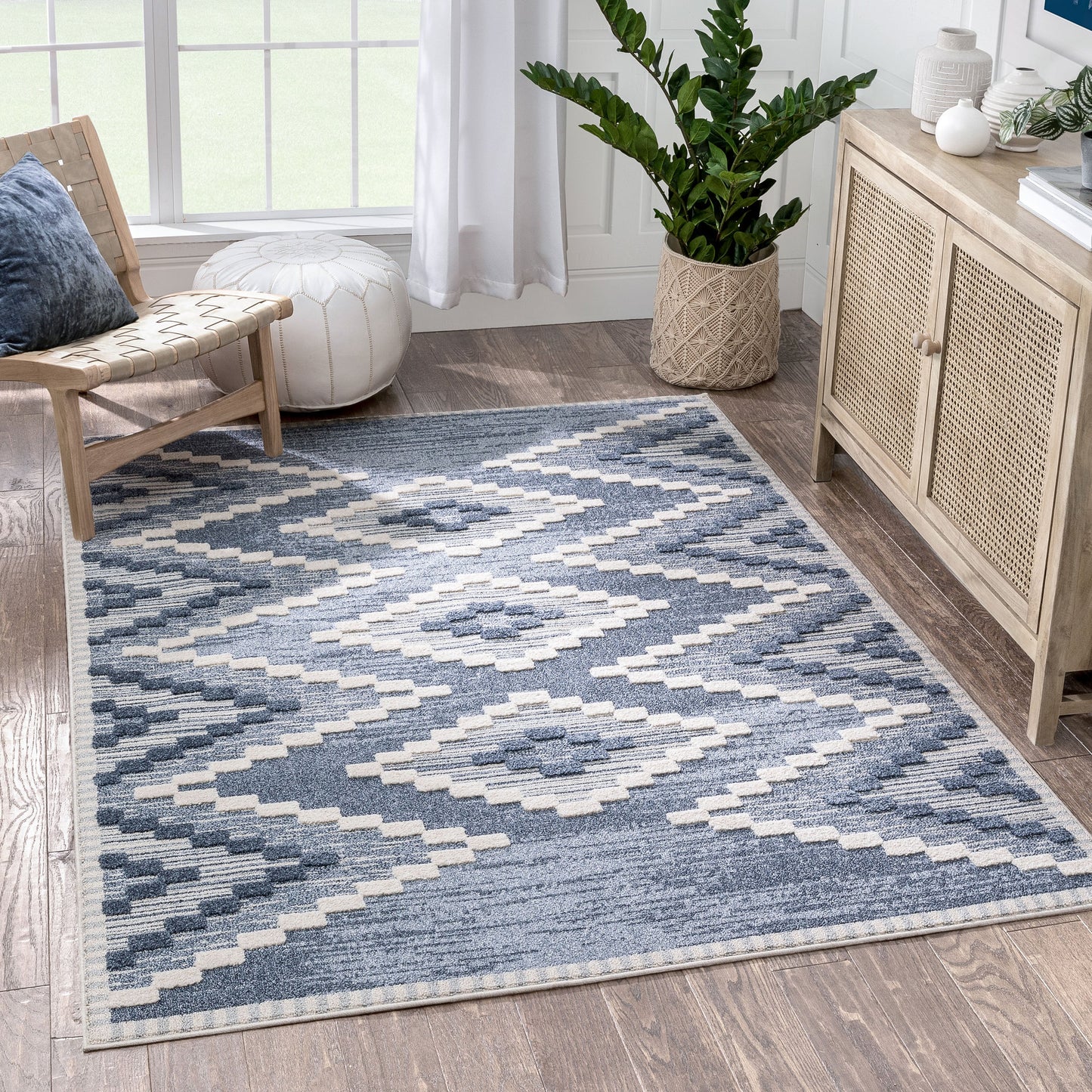 Salena Southwestern Medallion Pattern Blue Looped Pile Rug HAR-64