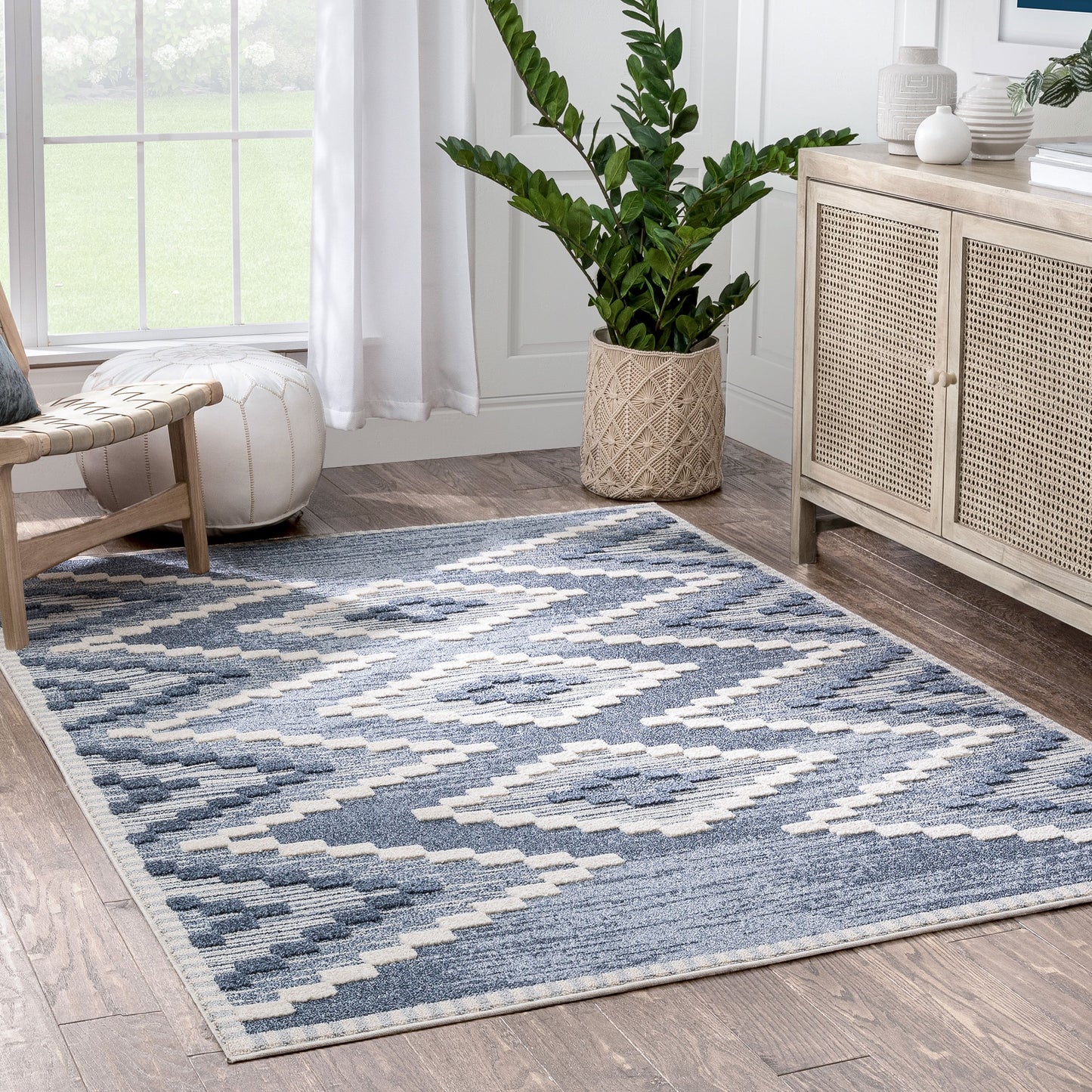 Salena Southwestern Medallion Pattern Blue Looped Pile Rug HAR-64