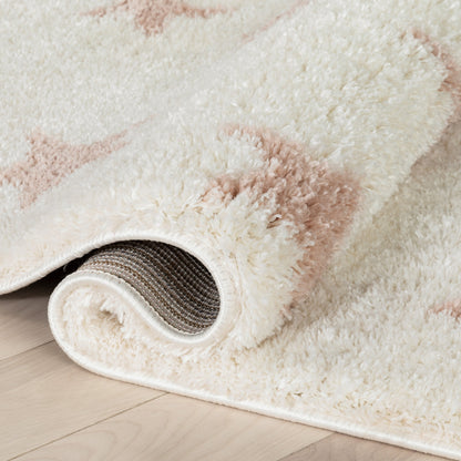Celestial Skies Modern Stars Pattern Ivory Pink Thick & Ultra Soft Kids Rug HAV-19