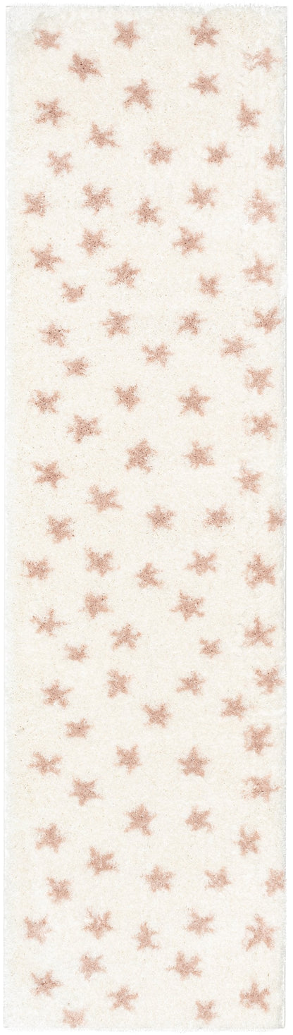 Celestial Skies Modern Stars Pattern Ivory Pink Thick & Ultra Soft Kids Rug HAV-19