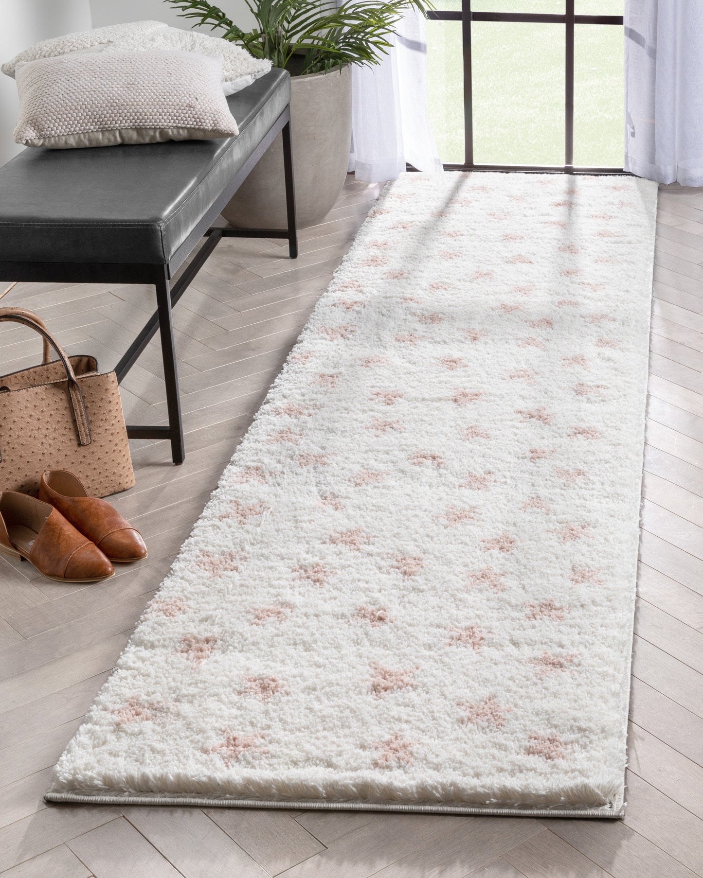 Celestial Skies Modern Stars Pattern Ivory Pink Thick & Ultra Soft Kids Rug HAV-19
