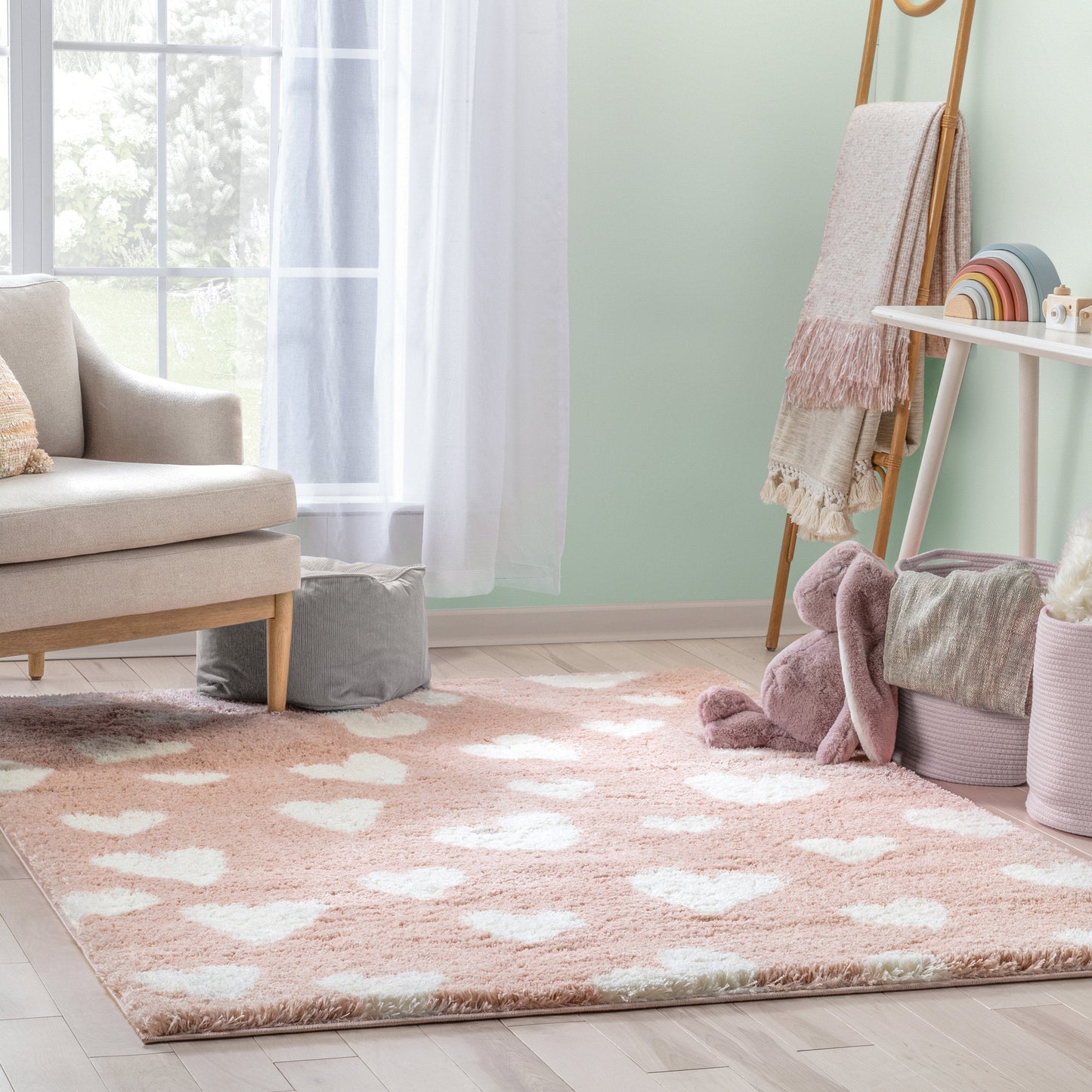 Hearts Modern Heart Pattern Pink Thick & Ultra Soft Kids Rug HAV-20