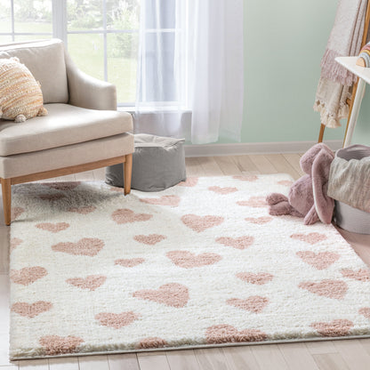 Hearts Modern Heart Pattern Ivory Pink Thick & Ultra Soft Kids Rug HAV-29