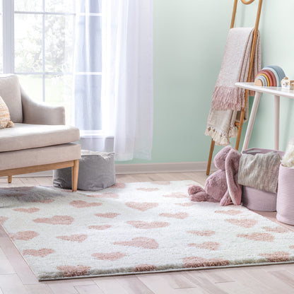 Hearts Modern Heart Pattern Ivory Pink Thick & Ultra Soft Kids Rug HAV-29