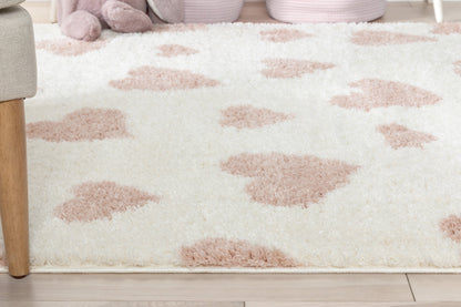 Hearts Modern Heart Pattern Ivory Pink Thick & Ultra Soft Kids Rug HAV-29