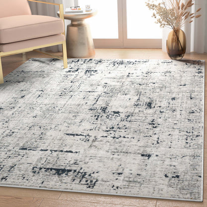 Abstract Modern Distressed Grey Navy Rug HR-24